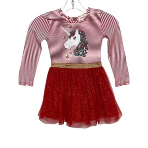 BMagical Unicorn Tulle Tutu Dress Girls 4 Gold Red White Striped Sequin Sparkle - Picture 1 of 8