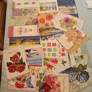 Lot of 27 Greeting Cards Birthday Envelopes Tall Nature Flowers Boats Embossed - Picture 1 of 24