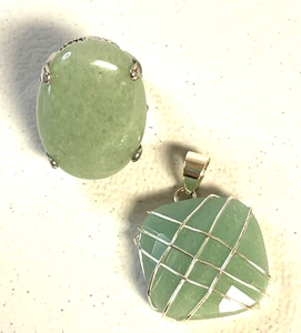 Jade Colored Stones Pendant & Matching Ring - Picture 1 of 9
