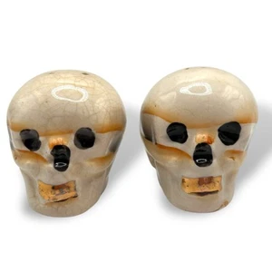 Juego de coctelera de sal y pimienta calaveras vintage cerámica dientes pintados en oro enloquecidos Japón - Imagen 1 de 6