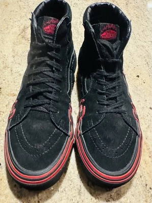 Vans Sk8 Hi Flame, Mens US Size 9 /Women’s 10.5?Suede Black / Red "Off the Wall" - Image 1 of 4