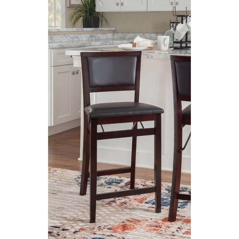 Folding Bar Stool Faux Leather Upholstered Kitchen Counter 24" Height 250 Lb Cap - Image 1 of 4