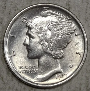 Moneda de diez centavos Mercury 1917-D, elección casi sin circular, escasa 1108-03 - Imagen 1 de 5