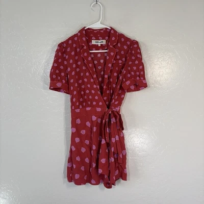 Diane Von Furstenberg Size 2 Candra Wrap Romper Short Sleeve Red Pink Polka Dot - Image 1 of 4