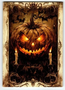 Postal litográfica de calabaza Jack-O'-Lantern vintage de Halloween 5,5x4" - Imagen 1 de 2