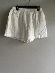 Commense Crisp White Cotton Shorts Elastic Waist Lined With Pocket XL - Picture 1 of 5