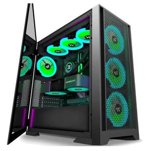 PC Gehäuse E-ATX Glas Aluminium 7 PWM ARGB Lüfter, Kabelmanagement, Schwarz - Bild 1 von 11