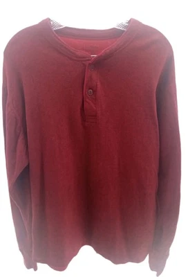 LL Bean Henley Sweater Mens Large Burgundy Cotton Wool Casual Outdoor Shirt  - Image 1 of 4
