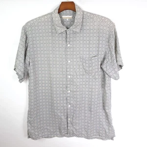 Perry Ellis Mens Shirt 100% Silk Short Sleeve Button Up Geometric - Picture 1 of 4