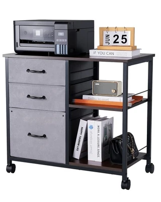 VEVOR Mobile Metal File Cabinet with 3 Fabric Drawers and 2 Open Shelves Brown - image 1 of 4