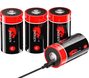 C Batteries, 4 Pack 1.5V Lithium Rechargeable C Batteries with 4-in-1 USB-C C... - Picture 1 of 7