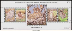 D2K Audubon Society Wildlife 1989 $5.00 owls - Picture 1 of 1