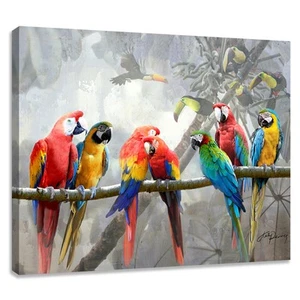 Colorful Macaw Parrots Canvas Wall Art, Tropical Birds Print, 15 x 12 - Picture 1 of 7