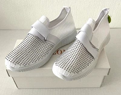 Ladies Sole London Trainer Pumps Slip on White Studded Bling Size 6 Hook n Loop - Image 1 of 4