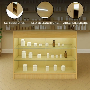 Ahorn-LED-Ladentheke K1200 – Abschließbare Aufbewahrungseinheit I Glasvitrine - Bild 1 von 9