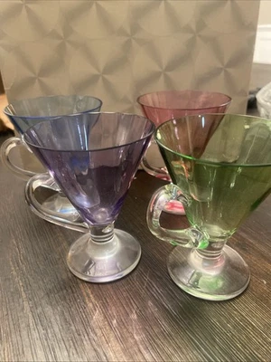 MCM Vintage Barware Cordial Sherry Shot Glasses set of 4 pink green Blue Purple - Image 1 of 4