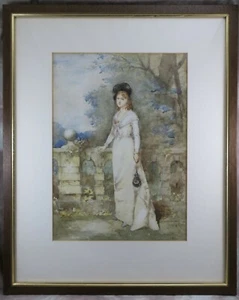 George H Hay 1831-1912 Aquarell Portrait Frau / Mädchen vor einer Mauer - Bild 1 von 12