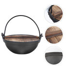 DOITOOL Cast Iron Sukiyaki Pot with Wooden Lid for Home Camping Picnic