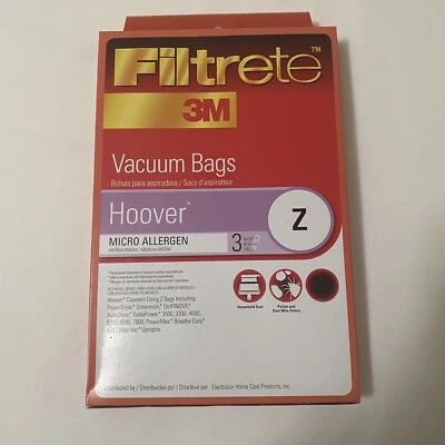 NEW in Box Filtrete Micro Allergen Hoover Z Vacuum Bags 3 Pack—Lot Of 2 Boxes - Image 1 of 3