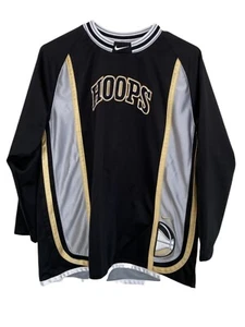 Nike Boys Pullover Long Sleeve Hoops Logo Gold Trim Jersey Black White T Shirt L - Picture 1 of 7