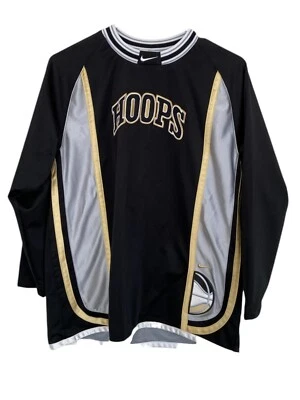 Nike Niños Pullover Manga Larga Aros Logo Borde Dorado Jersey Negro Blanco Camiseta L Foto 1 de 4