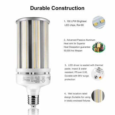 600W HID MH Equal LED Corn Light 125W For Warehouse Factory E39 Mogul Base Bulb - Image 1 of 4