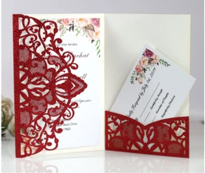 10pcs Laser Cut Glitter Party Invitations Cards Birthday Wedding Engagement - Picture 1 of 14