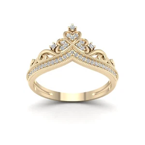 10k Yellow Gold 0.12 Ct Diamond Crown Engagement Ring for Women Size 7.5 - Picture 1 of 4