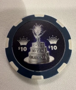 Crown Casino Melbourne Chip $10 Crown Rare Vintage 10 Years Celebration - Picture 1 of 4