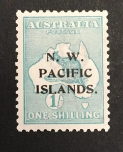 Australia ๐ฆ๐บ 'NWPI' 1 Shilling Blue-Green Kangaroo & Map 3rd Watermark MH - Foto 1 di 3