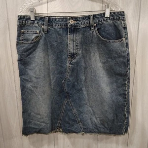 Aeropostale Vintage Denim Jean Skirt Raw Hem Back Slit Size 11/12 90s Y2K Retro - Picture 1 of 8