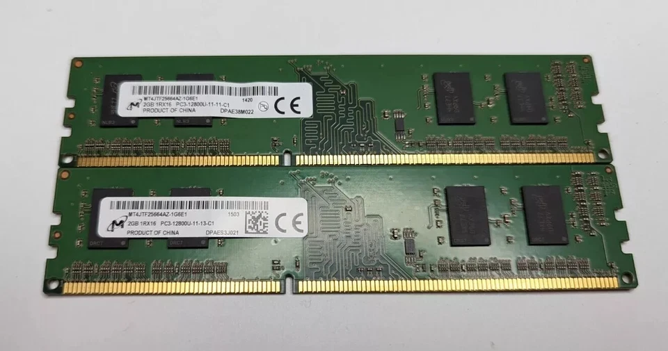 lot of 2 Micron 4GB (2x2GB) 1RX16 PC3-12800U DDR3 Memory RAM MT4JTF25664AZ-1G6E1 - Image 1 of 1