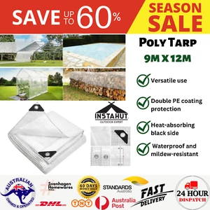 Tarp Camping 9mX12m Poly Tarpaulin Heavy Duty Cover Clear Waterproof UV-Resist - Picture 1 of 7