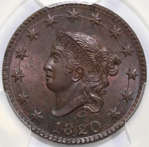 1820 1c Large Date N-13 Coronet or Matron Head Large Cent PCGS MS 64 BN - Picture 1 of 5