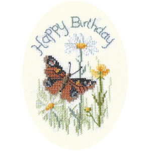Greeting Card - Butterfly And Daisies Cross Stitch Kit by Derwentwater Designs