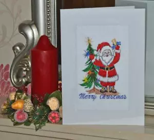 A Large new machine embroidered hand finished Christmas card — Father Christmas - Picture 1 of 1