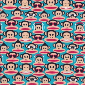 Paul Frank Julius Monkey Faces on Turquoise Blue Licensed Quilting Fabric 1/2 Me - Picture 1 of 1