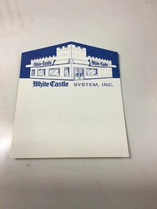 Tarjeta de visita vintage en forma de restaurante White Castle azul/blanca de los años 80 - Imagen 1 de 2