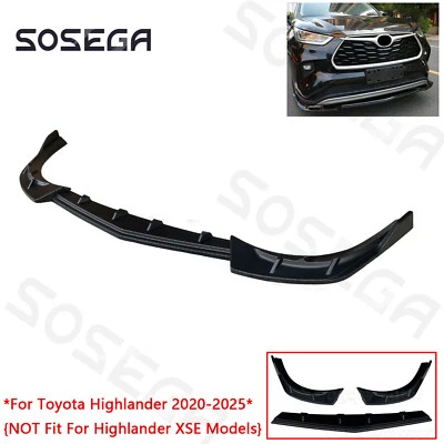 Fits For Toyota Highlander XLE LE 2020-2025 Matte Black 3Pc Front Bumper Lip Kit - Image 1 of 4