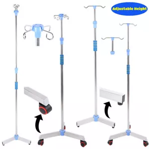 IV Pole Stand Adjustable 2/4 Hooks & Wheels IV Bag Stand for Hospital Home Care - Picture 1 of 24