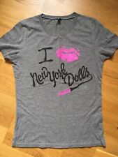 New York Dolls Lipstick Logo Grey Ladies Skinny Fit Gig T-Shirt. Excel Con SizeM