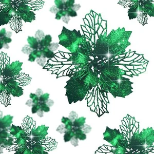 16 Pcs Glitter Poinsettia Flowers Artificial - Christmas Gold Poinsettia Deco... - Picture 1 of 5