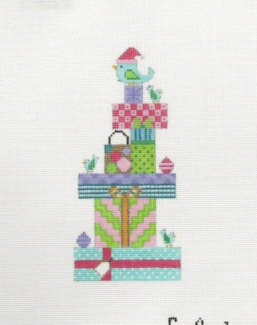 EyeCandy Needleart Kringle Blue Bird Stack Handpainted Needlepoint Canvas - Image 1 of 1