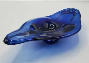 Cobalt Blue Purple Hand Blown Signed Oval Bowl Dish Centerpiece Art Glass - Picture 1 of 10