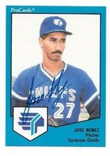 JOSE NUNEZ 1989 PROCARDS AUTOGRAPHED SIGNED # 806 SYRACUSE CHIEFS BLUE JAYS 