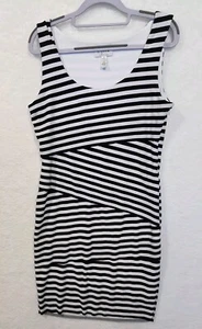 Sophia Christina Black & White Striped Sleeveless Tiered Stretch Dress 10 - Picture 1 of 12