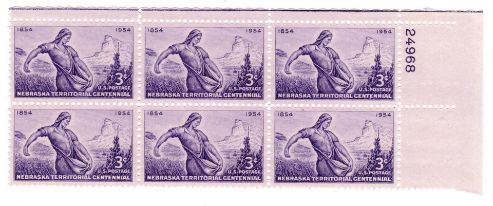 US STAMP Scott #1060 6-Block  1954 Nebraska 3c FVF MNH - Image 1 of 1