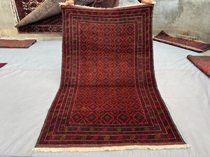 Handmade Afghan Baluchi Rug 4'0 x 6'6 | Handmade Turkmen Inspired Nomadic Rug - Picture 1 of 15