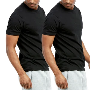 Paquete de 2 camisetas para hombre de algodón cuello redondo manga corta calce clásico camiseta lisa diaria - Imagen 1 de 34