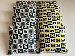MICHIGAN WOLVERINES MICHIGAN STATE SPARTANS CORNHOLE BEAN BAGS 8 TAILGATE TOSS - Picture 1 of 1